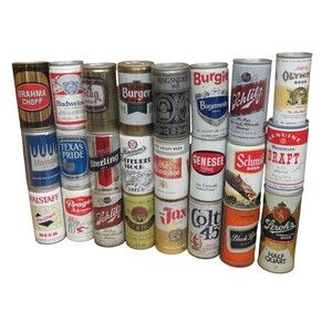 Vintage Beer Cans Assorted Lot Of 24 Opened & Empty Steel Many Bottom Opened